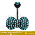 Black Titanium Plated Multi Gem Aqua Bow - Tie Surgical Steel Belly Button Ring